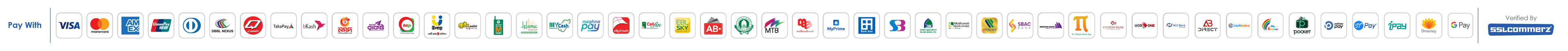 Supported Payment Options: Visa, Mastercard, AMEX, bKash, Nagad, Rocket, Upay, Internet Banking