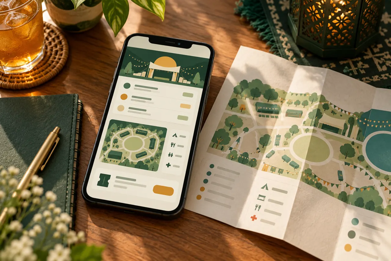 Phone displaying an organized event schedule and venue details